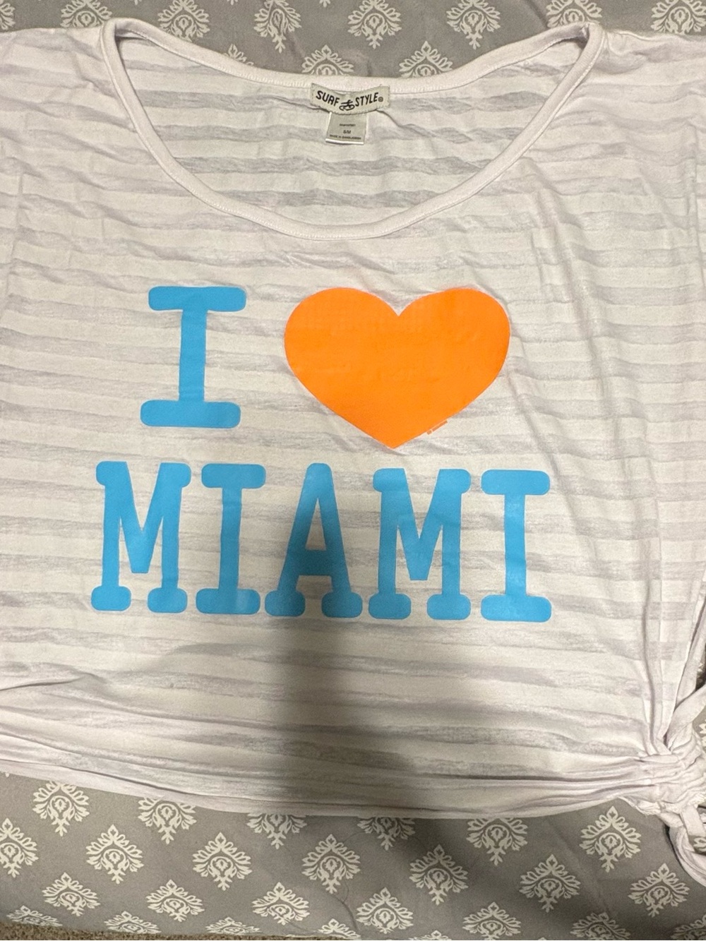 surf style White 'I ♥ Miami' Tee with Blue & Orange SIZE S/M